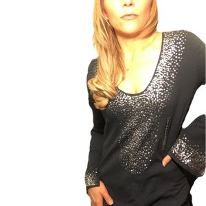 OLD NAVY Dark Blue Pullover Peasant Blouse Sequins